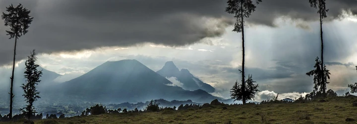 A beautiful landscape view of majestic volcanoes in Volcanoes National Park, Rwanda