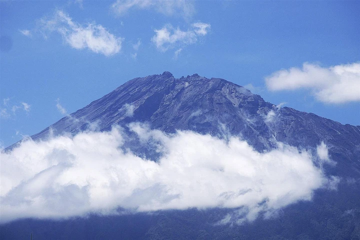 Mount Meru covered in mist, Tanzania